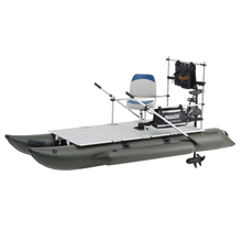 Load image into Gallery viewer, AQUOS Heavy-Duty for Two 11.5ft Inflatable Pontoon Boat with Stainless Steel Guard and Folding Seat and Haswing 2.4 G Remote Control 12V 55LBS Transom Trolling Motor for Fishing