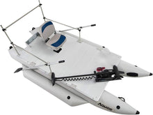 Load image into Gallery viewer, AQUOS Heavy-Duty PVC 12.5 ft Grey Inflatable Pontoon Boat with Guard Bar and Folding Seat & Haswing Black 12V 55LBS 48 inch 2.4G Bow Mount Trolling Motor and Quick Release for Bass Fishing