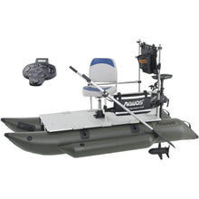 Load image into Gallery viewer, AQUOS Heavy-Duty for One 8.8plusft Inflatable Pontoon Boat with Stainless Steel Guard, Folding Seat and Haswing Remote 12V 55LBS Transom Trolling Motor 2.4 G Wireless Foot Control for Fishing