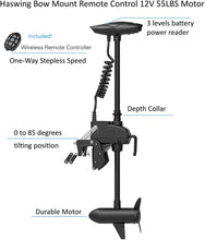 Load image into Gallery viewer, AQUOS 2021 New Backpack Series 8.8ft Inflatable Pontoon Boat with Haswing Bow Mount 12V 55LBS Remote Control Trolling Motor