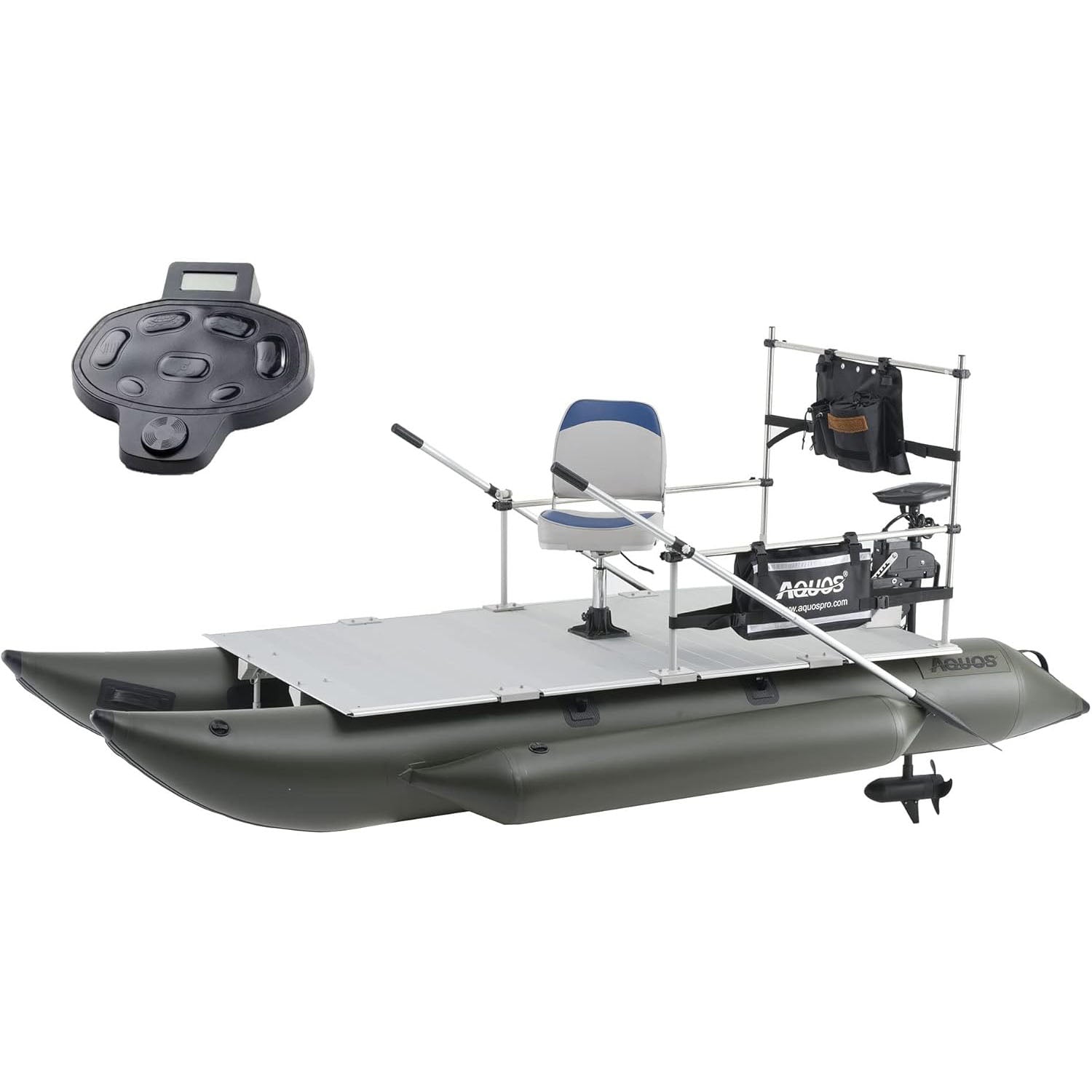 AQUOS Heavy-Duty for One 10.2plus ft Inflatable Pontoon Boat with Stainless Steel Guard,Folding Seat,Haswing 2.4G Remote 12V 55LBS Transom Trolling Motor with Wireless Foot Control