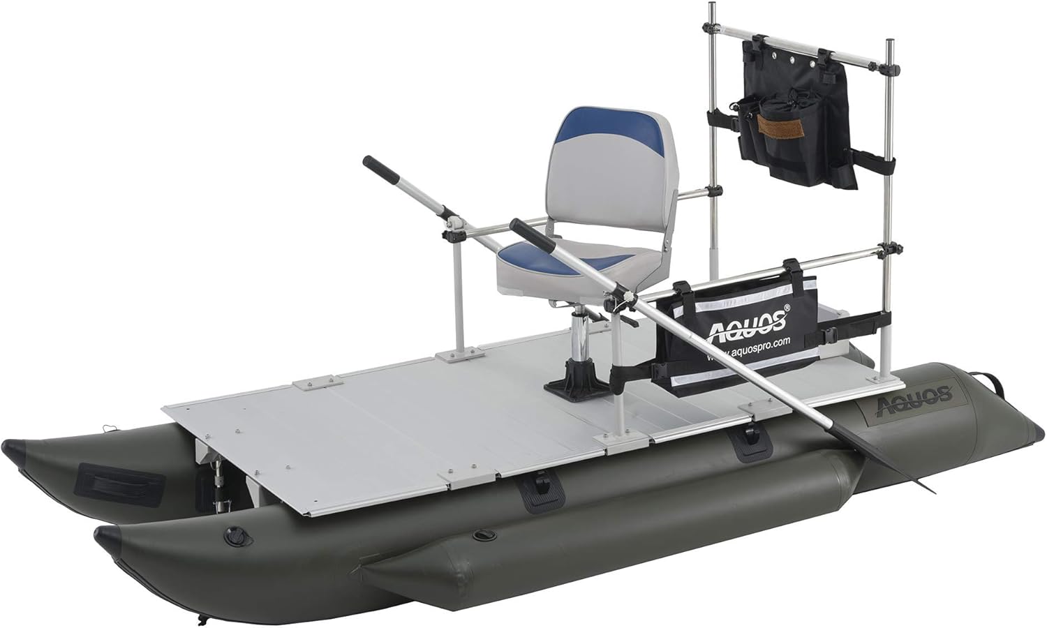 AQUOS Heavy-Duty for One Series 10.2plus ft Inflatable Pontoon Boat with Stainless Steel Guard Bar and Folding Seat for Fishing, Aluminum Floor Board