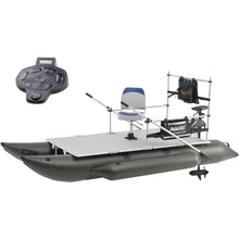 Load image into Gallery viewer, AQUOS Heavy-Duty for Two 11.5ft Inflatable Pontoon Boat with Stainless Steel Guard and Folding Seat and Haswing 2.4G Remote/Foot Control 12V 55LBS 39&quot; Transom Trolling Motor for Fishing
