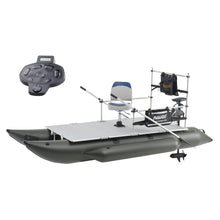 Load image into Gallery viewer, AQUOS Heavy-Duty for Two 12.5ft Inflatable Pontoon Boat with Stainless Steel Guard and Folding Seat and Haswing 2.4 G Wireless Remote/Foot Control 12V 55LBS Trolling Motor for Fishing
