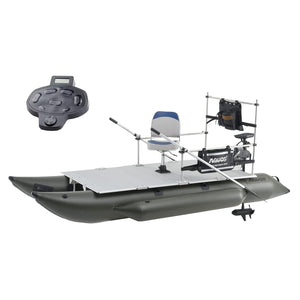 AQUOS Heavy-Duty for Two 12.5ft Inflatable Pontoon Boat with Stainless Steel Guard and Folding Seat and Haswing 2.4 G Wireless Remote/Foot Control 12V 55LBS Trolling Motor for Fishing