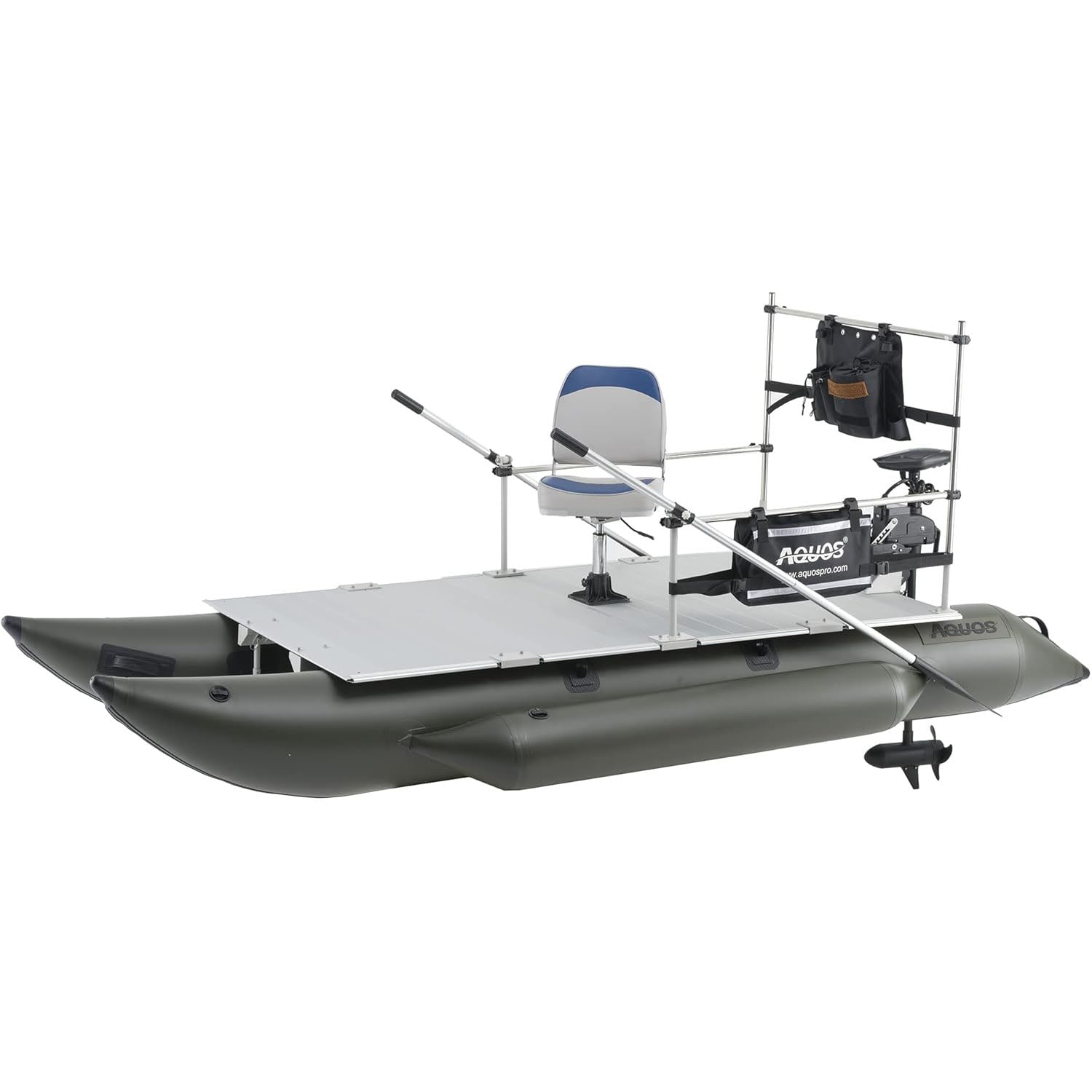 AQUOS Heavy-Duty for Two 12.5ft Inflatable Pontoon Boat with Stainless Steel Guard and Folding Seat and Haswing 2.4 G Remote Control 12V 55LBS 39