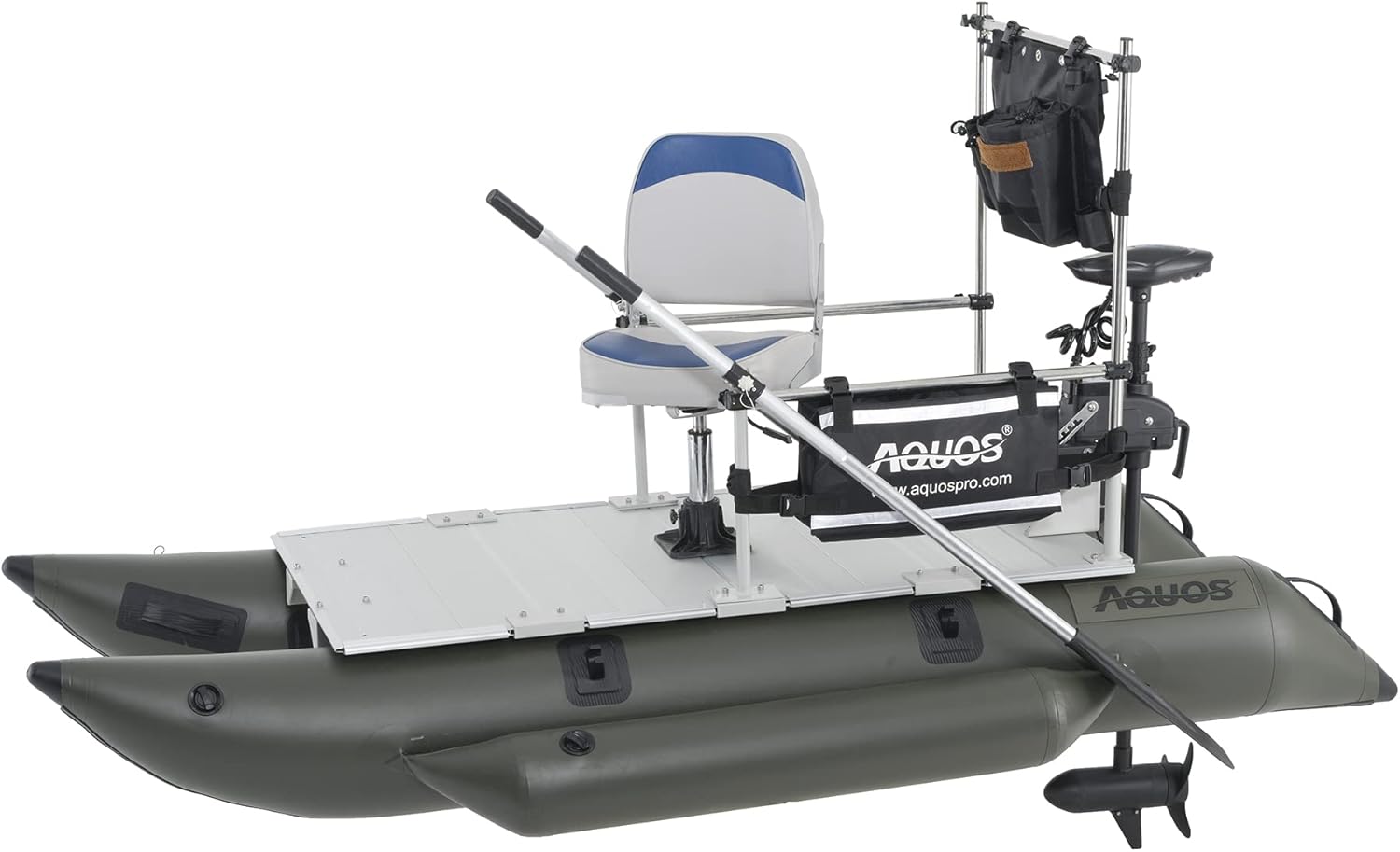 AQUOS Backpack Series 8.8ft Inflatable Pontoon Boat with Guard Bar, Folding Seat and Haswing 2.4 G Remote Control 12V 55lbs 39