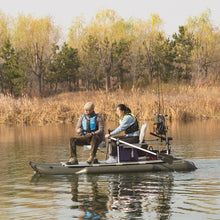 Load image into Gallery viewer, AQUOS 2021 New Backpack Series 10.2ft Inflatable Pontoon Boat with Haswing 12V 65lbs Transom Hand Control Trolling Motor
